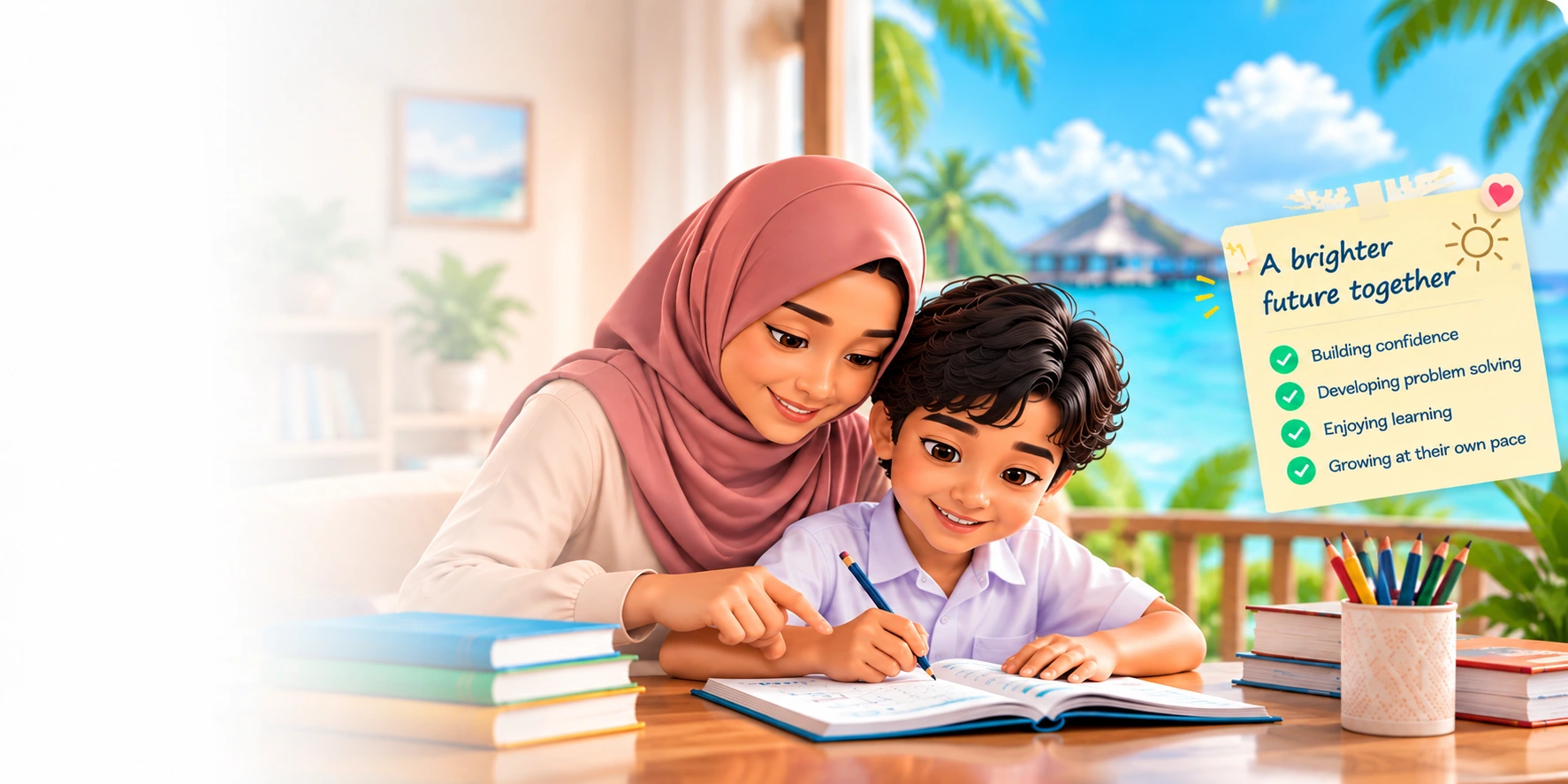 Parent supporting a child with maths learning